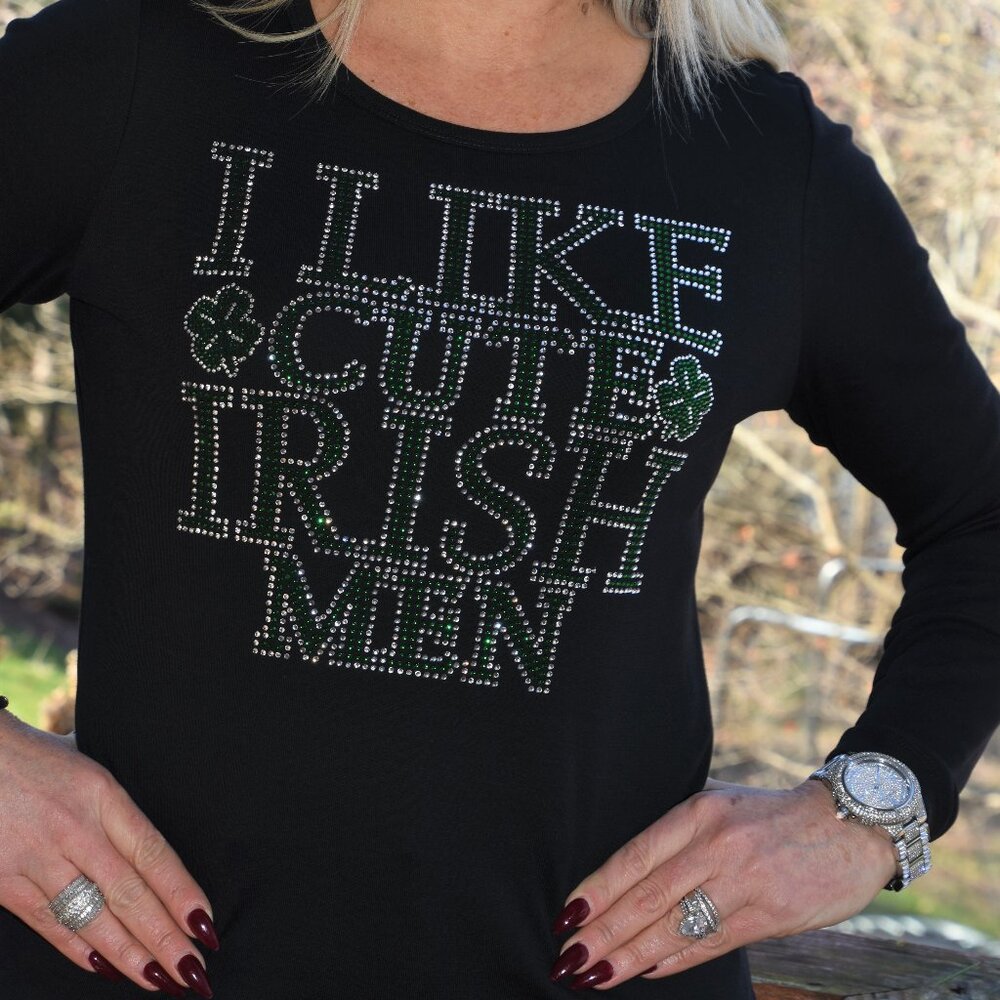 St. Patrick's rhinestone black long sleeve shirt XS S M L XL XXL 1X 2X 3…